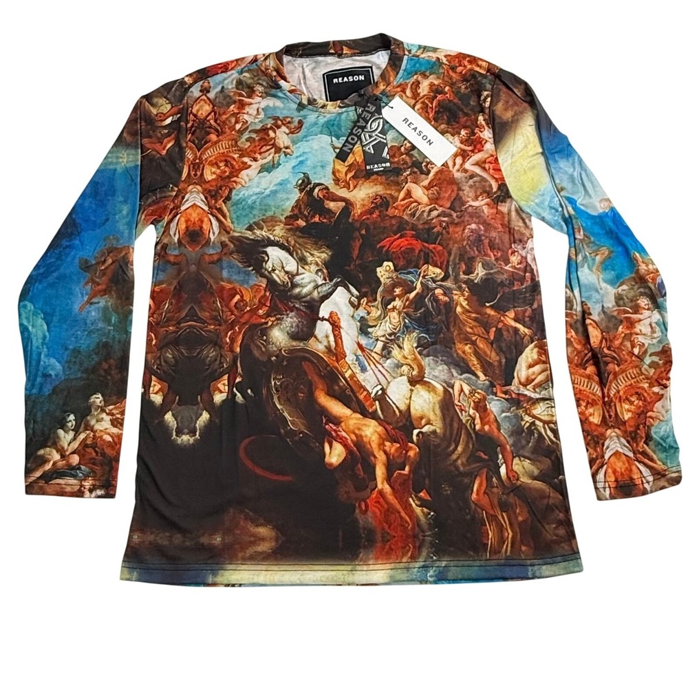 Reason Mens  Art Print Long Sleeve Shirt Crewneck Multicolor Large